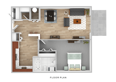 Floor plan for 1 bed, 1 bath, 725 sqft